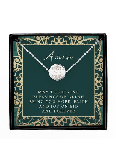 Personalised Memento Company Silver Sentiment Eid & Ramadan Disc Necklace Set