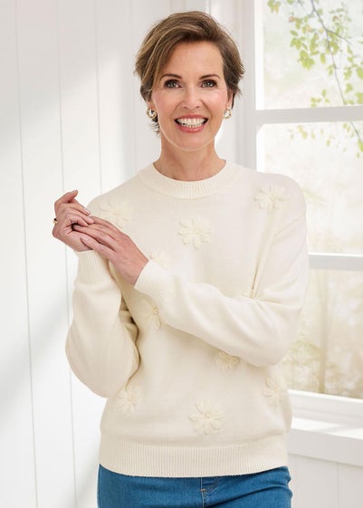 Cotton Traders Ivory Embroidered Jumper