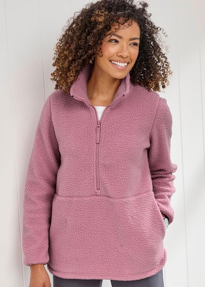 Cotton Traders Rose Pink Half-Zip Fleece Jumper