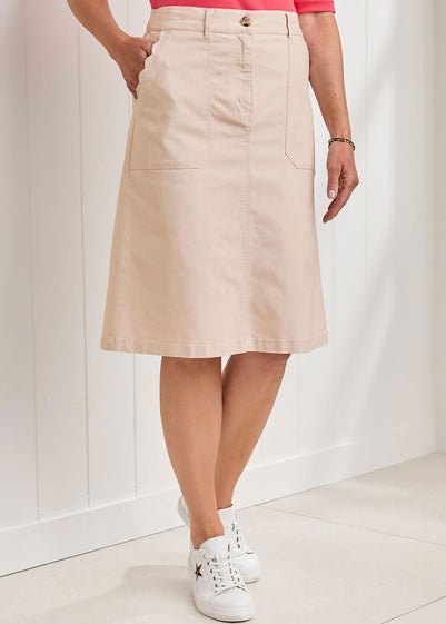 Cotton Traders Ecru Scalloped Pocket Twill Knee-Length Skirt