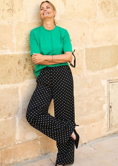 Cotton Traders Black Printed Wide-Leg Pull-On Trousers