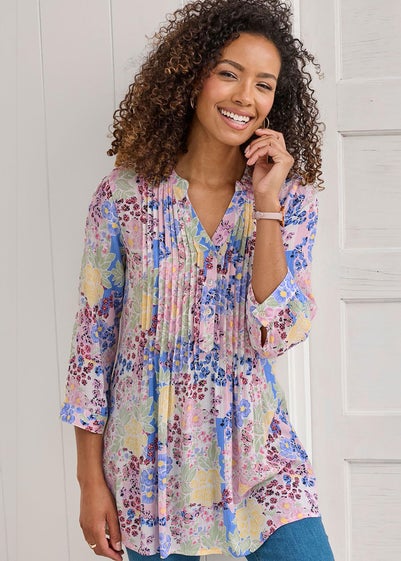 Cotton Traders Rose Pink Printed Crinkle Tunic