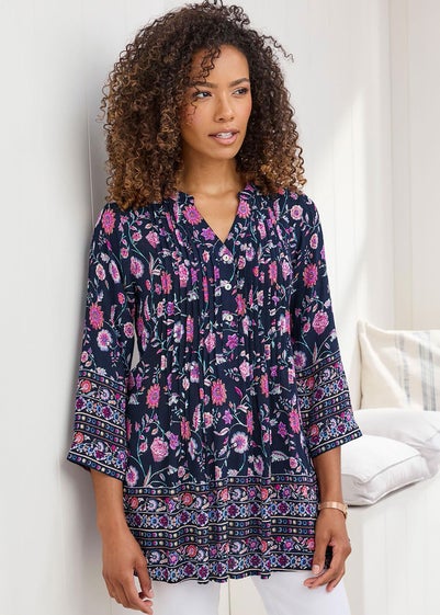 Cotton Traders Navy Printed Crinkle Tunic