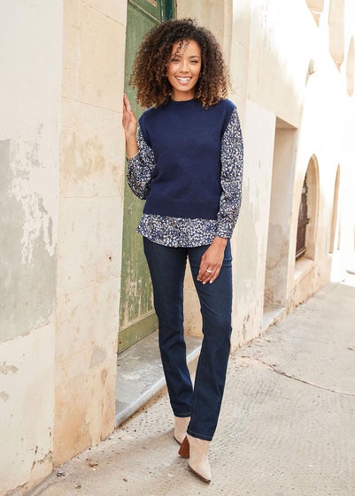 Cotton Traders Navy Mock Jumper & Shirt