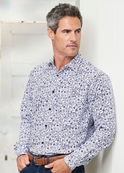 Cotton Traders Blue Long Sleeve Soft Touch Print Shirt