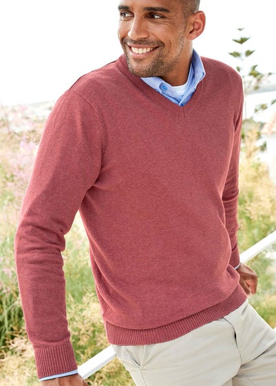 Cotton Traders Coral Cotton V-Neck Jumper