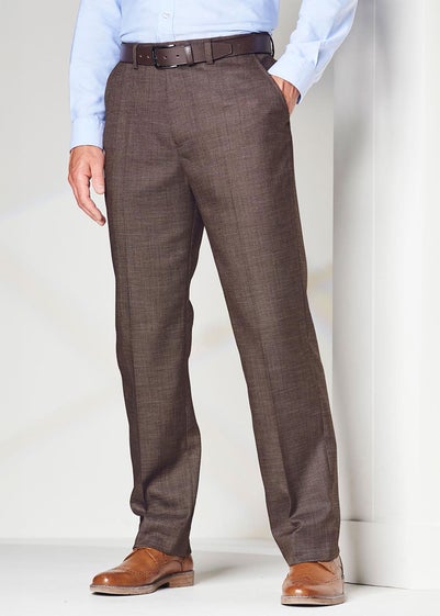 Cotton Traders Linen Flat Front Stretch Smart Check Trousers