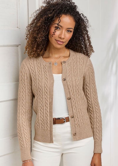 Cotton Traders Latte Cutest Cable Cardigan