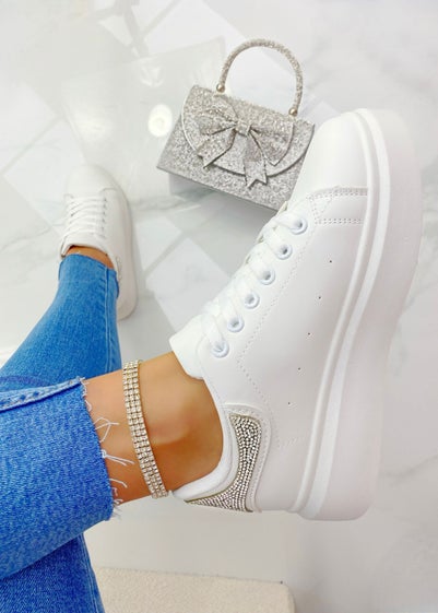 Love Lemonade Silver Sparkly Crystal Back Platform Trainers