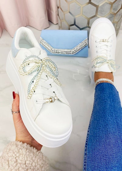 Love Lemonade Blue Sparkly Pearl Bow Chunky Trainers