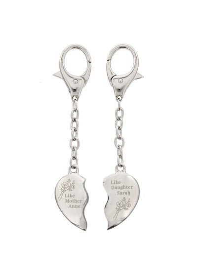 Personalised Memento Company Silver Floral Mother Daughter Two Heart Keyring