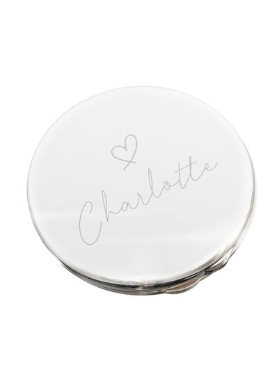 Personalised Memento Company Silver Heart Motif Round Compact Mirror