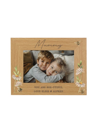 Personalised Memento Company Floral Bee 6x4 Brown Oak Finish Photo Frame