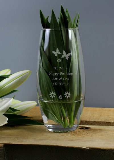 Personalised Memento Company Butterflies & Flowers Clear Bullet Vase