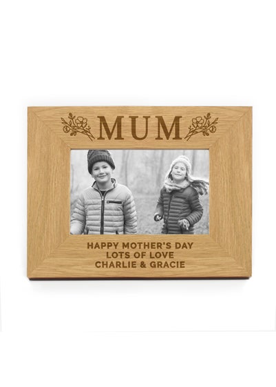 Personalised Memento Company Floral Mum 6x4 Brown Oak Finish Photo Frame