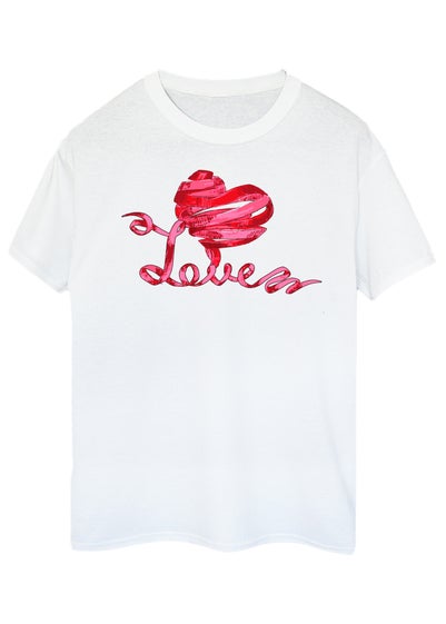 Brands In Valentine's Day Love Ribbon Heart Adult White Boyfriend Fit T-Shirt