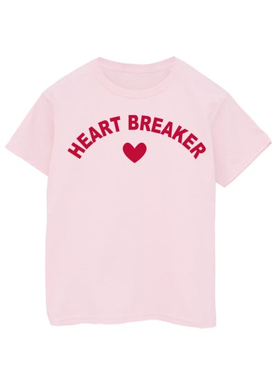 Brands In Valentine's Day Collegiate Heart Breaker Kids Pink T-Shirt (3-13 Years)