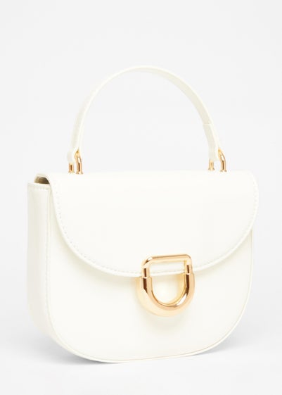 Quiz White Faux Leather Top Handle Bag