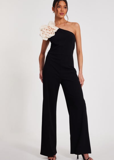 Quiz Black One Shoulder Floral Jumpsuit