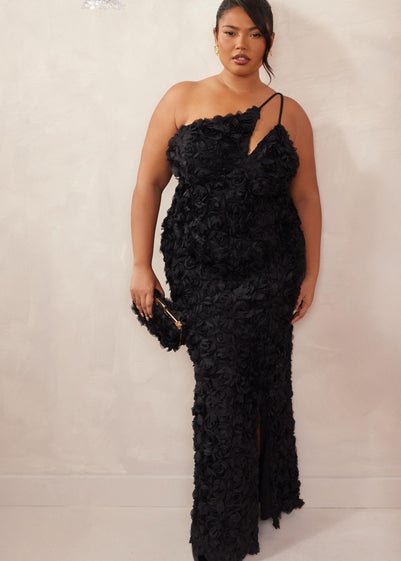 Quiz Black Curve One Shoulder Floral Maxi Dress