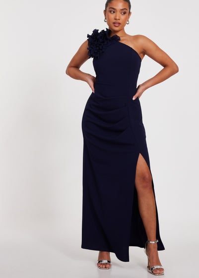 Quiz Navy Petite One Shoulder Maxi Dress