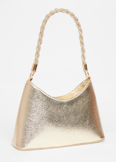 Quiz Gold Diamante Twist Handle Bag