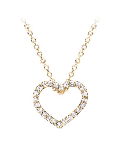 Golden Moments 9ct Yellow Gold CZ Heart-Outline Slider Pendant Adjustable Necklace