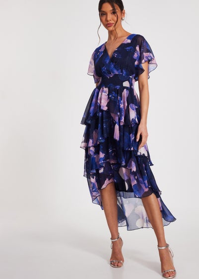 Quiz Navy Dip Hem Midi Dress