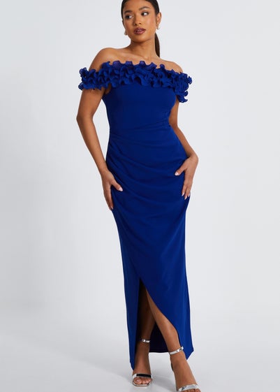 Quiz Blue Petite Ruffle Maxi Dress