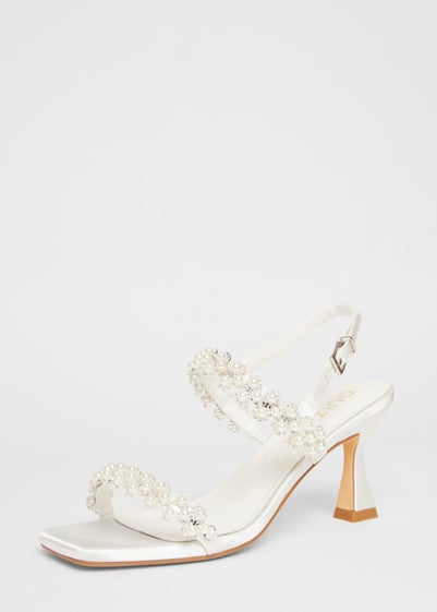 Quiz White Bridal Wide Fit Embellished Heels