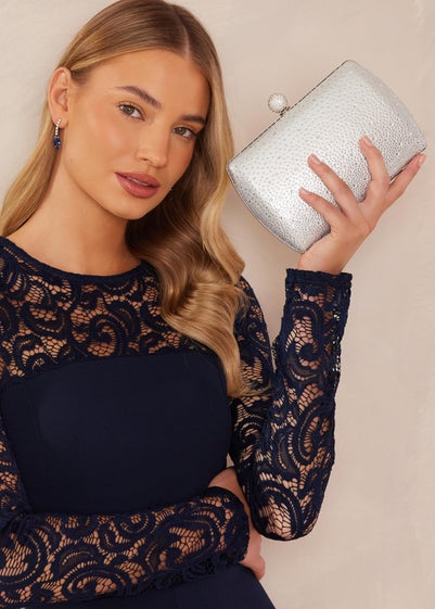 Quiz Silver Diamante Curve Box Bag