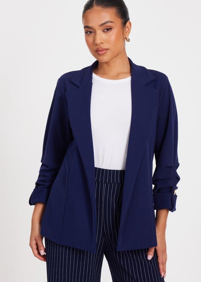 Quiz Navy Petite Ruched Sleeve Blazer