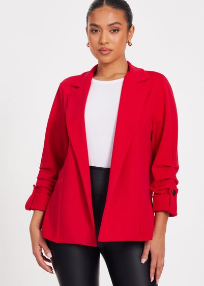 Quiz Red Petite Ruched Sleeve Blazer