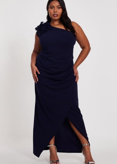 Quiz Navy Curve One Shoulder Maxi Dress