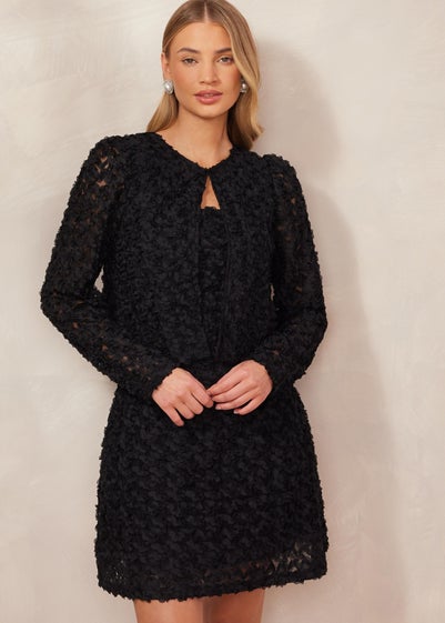 Quiz Black Chiffon Floral Cropped Jacket