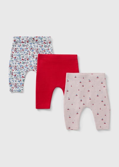 3 Pack Baby Multicolour Cherry Floral Leggings (Newborn-23mths)