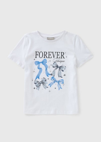 Girls White Bow T-Shirt (7-15yrs)