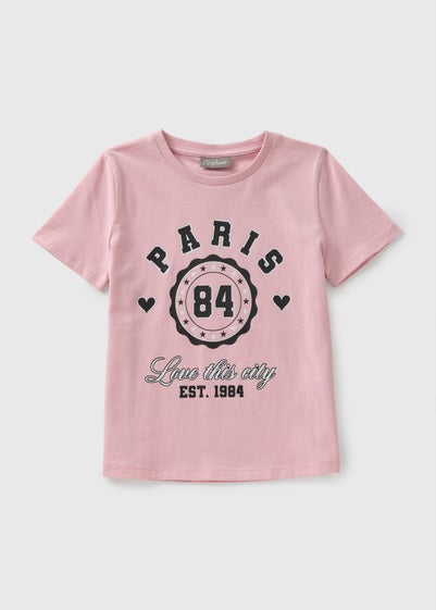 Girls Pink Paris Print T-Shirt (7-15yrs)