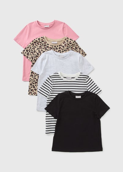 5 Pack Girls Patterned T-Shirts (7-15yrs)