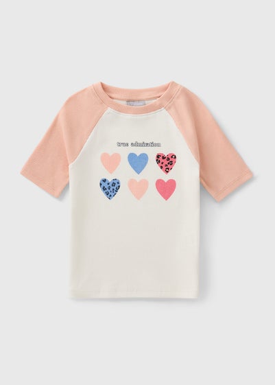 Girls Pink Ringer Hearts T-Shirt (7-15yrs)
