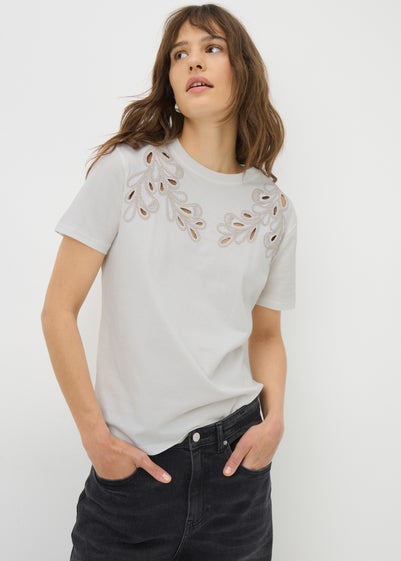 Cream Cutwork Detail T-Shirt