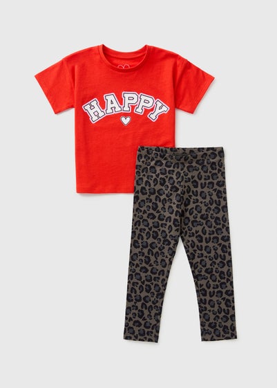 Girls Red Happy Leopard Top & Legging Set (1-7yrs)