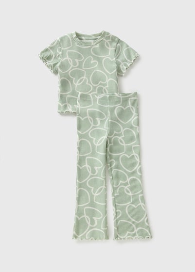 Girls Sage Heart Ribbed Top & Legging Set (1-7yrs)