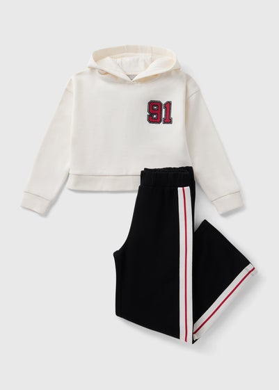 Girls Black Sporty Hoodie & Jogging Bottom Set (7-15yrs)