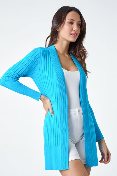 Roman Turquoise Ribbed Longline Cardigan