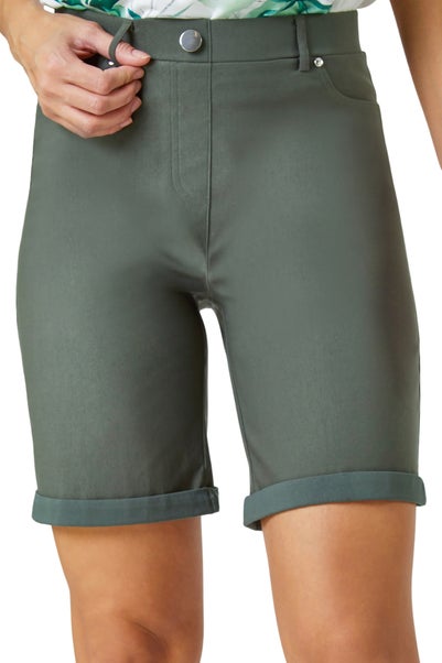 Roman Forest Elastic Waist Turn Up Stretch Shorts