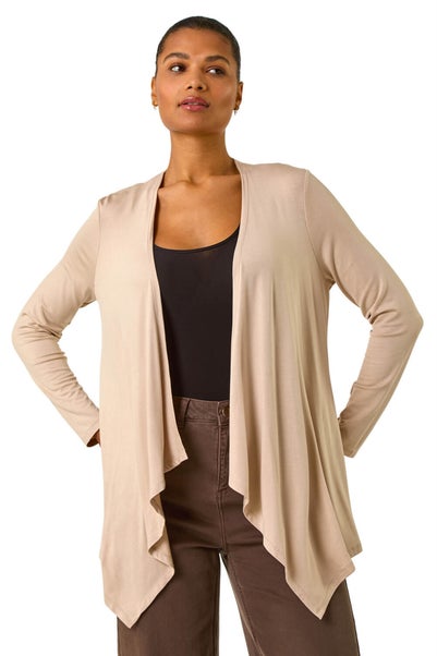 Roman Natural Waterfall Front Jersey Knit Cardigan