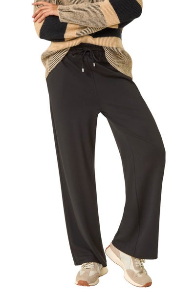 Roman Black Wide Leg Ponte Trousers