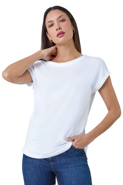 Roman White Plain Stretch Cotton Jersey T-Shirt