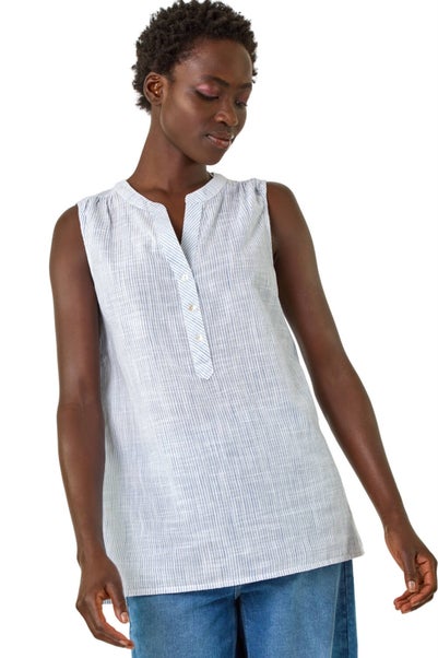 Roman Light Blue Stripe V-Neck Vest Top